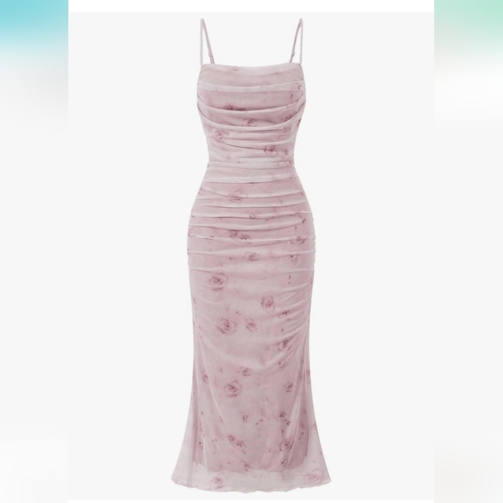 Women's Floral Ruched Midi Dress